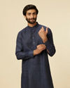 Dark Blue Self Patterned Kurta